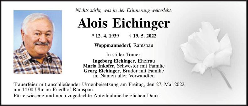 Traueranzeige Alois Eichinger