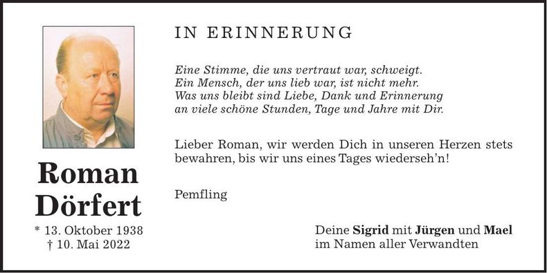 Traueranzeige Roman Dörfert