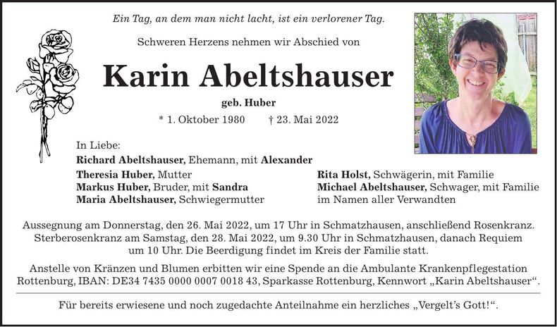 Traueranzeige Karin Abeltshauser