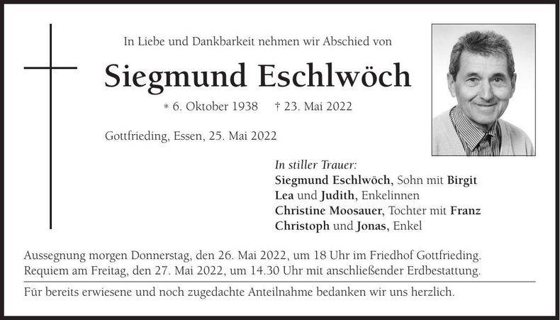 Traueranzeige Siegmund Eschlwöch
