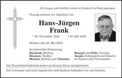 Traueranzeige Hans-Jürgen Frank