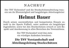 Traueranzeige Helmut Bauer