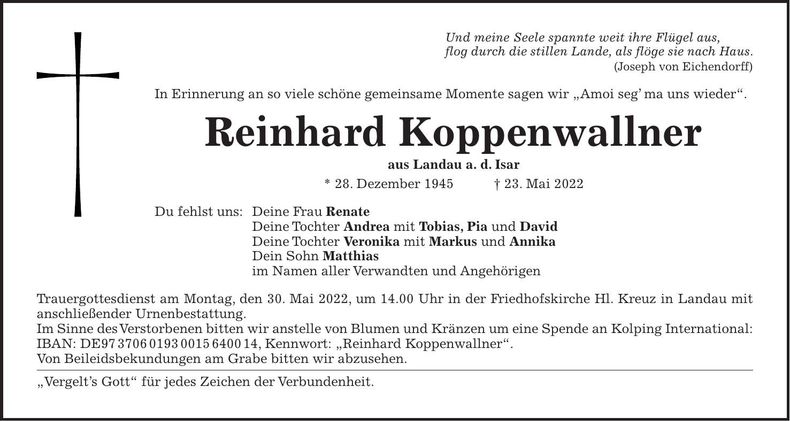 Traueranzeige Reinhard Koppenwallner