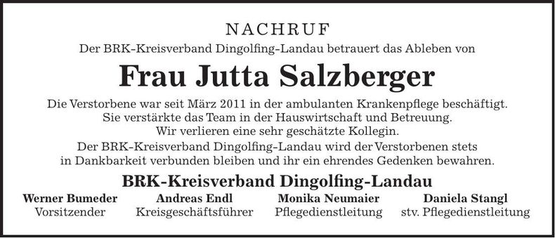 Traueranzeige Jutta Salzberger