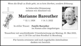 Traueranzeige Marianne Bareuther