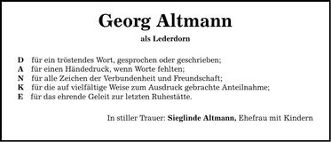 Traueranzeige Georg Altmann