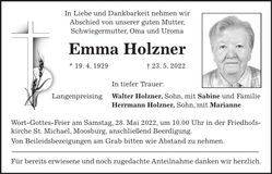 Traueranzeige Emma Holzner