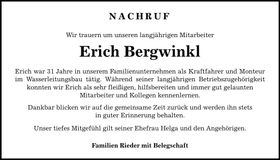 Traueranzeige Erich Bergwinkl