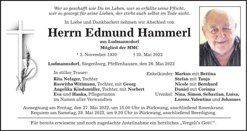 Traueranzeige Edmund Hammerl