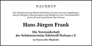 Traueranzeige Hans-Jürgen Frank