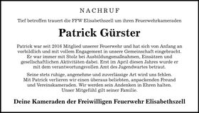 Traueranzeige Patrick Gürster