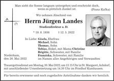 Traueranzeige Jürgen Landes