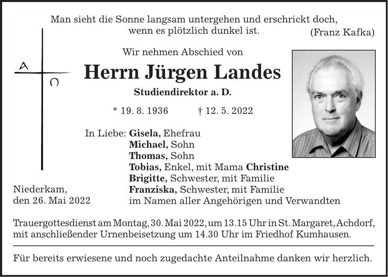 Traueranzeige Jürgen Landes