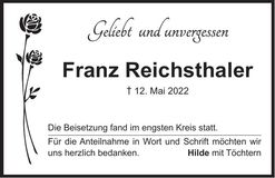 Traueranzeige Franz Reichsthaler
