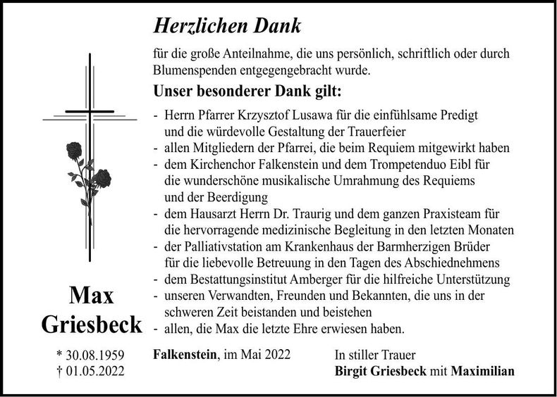 Traueranzeige Max Griesbeck