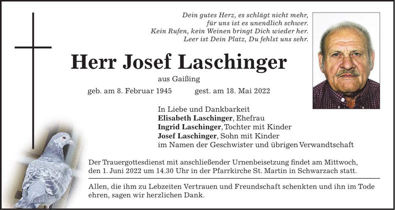 Traueranzeige Josef Laschinger