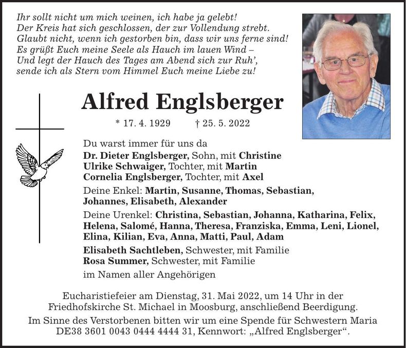 Traueranzeige Alfred Englsberger