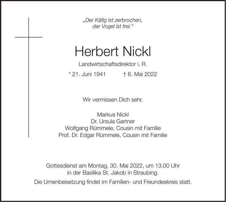 Traueranzeige Herbert Nickl