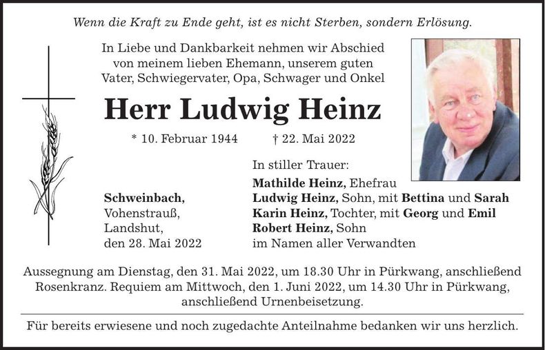 Traueranzeige Ludwig Heinz