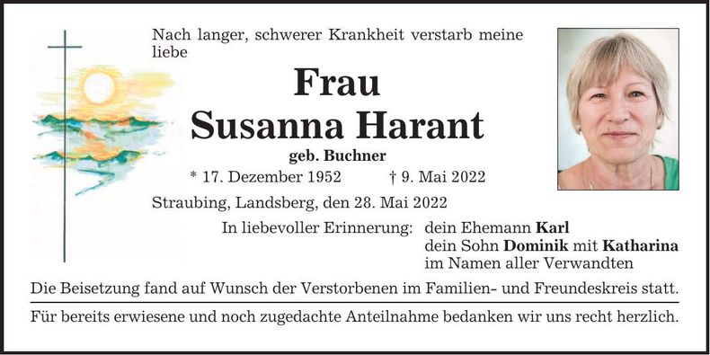 Traueranzeige Susanna Harant