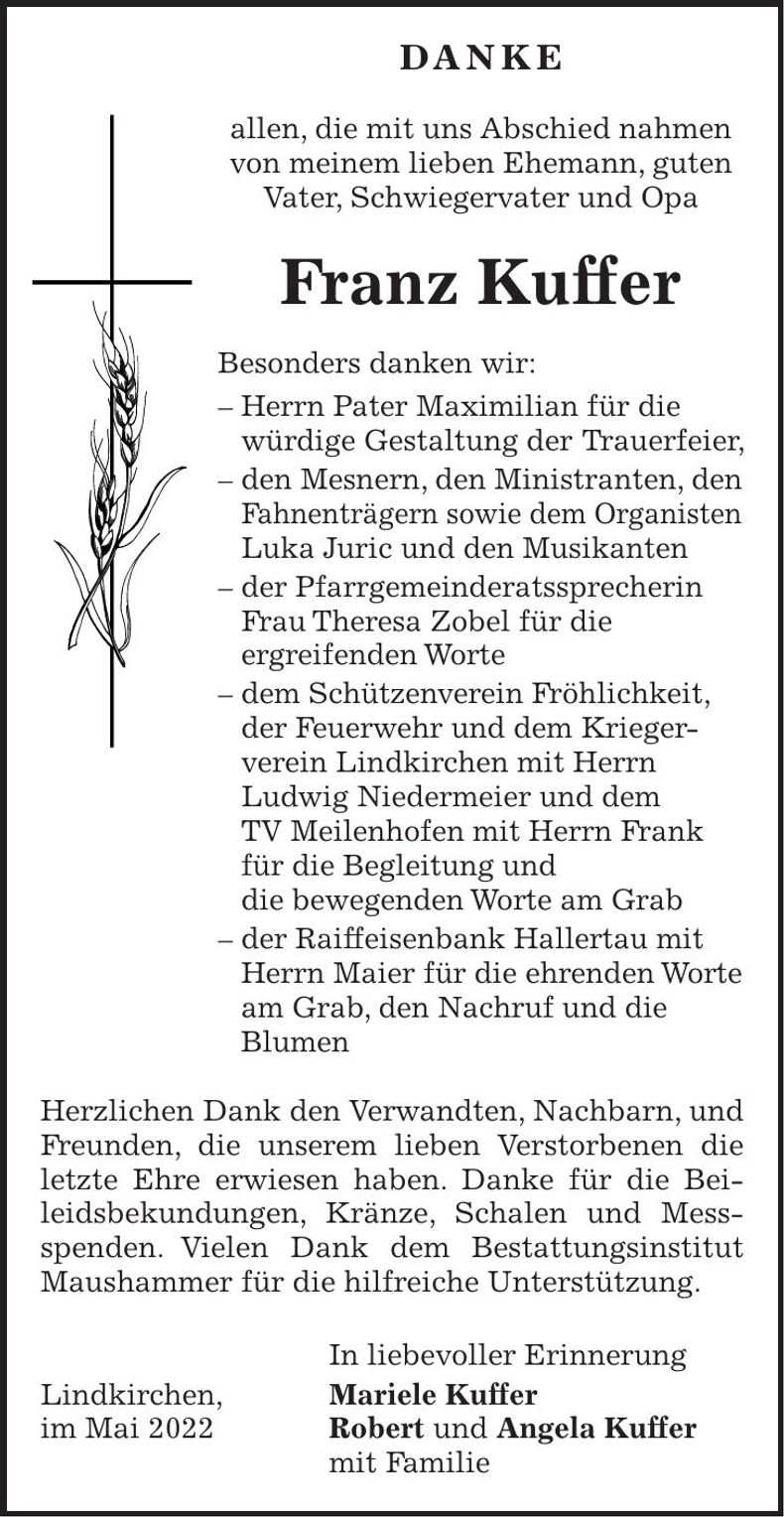 Traueranzeige Franz Kuffer