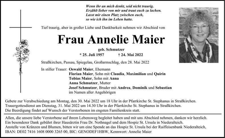 Traueranzeige Annelie Maier