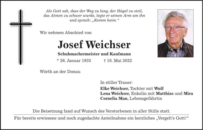 Traueranzeige Josef Weichser