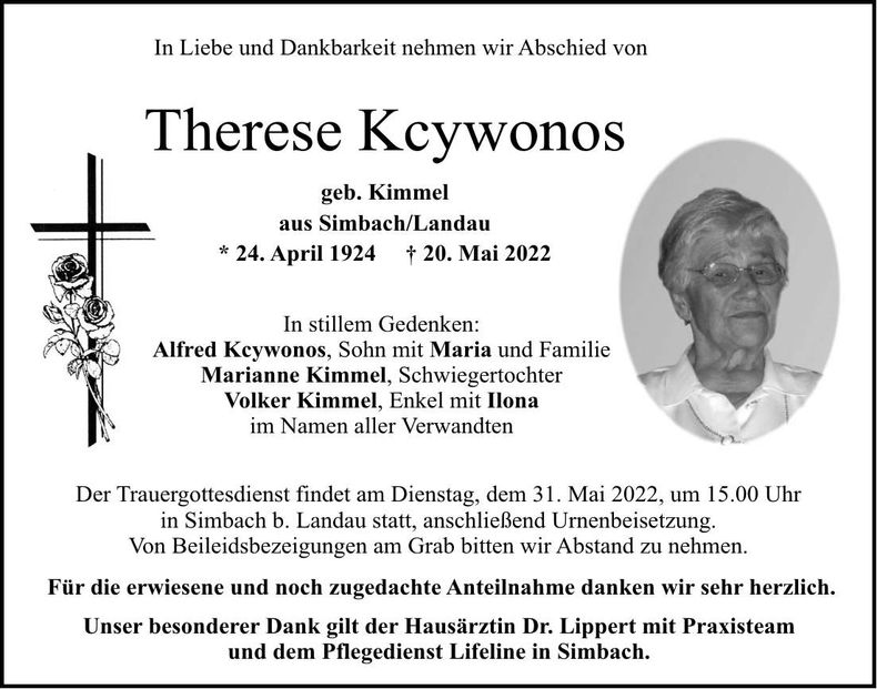 Traueranzeige Kcywonos Therese