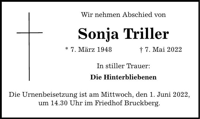 Traueranzeige Sonja Triller