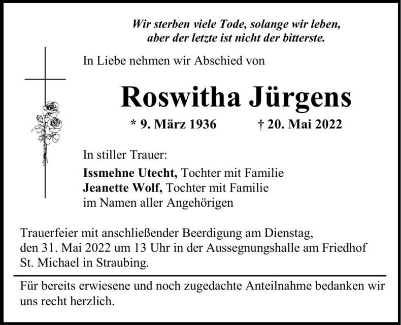 Traueranzeige Roswitha Jürgens
