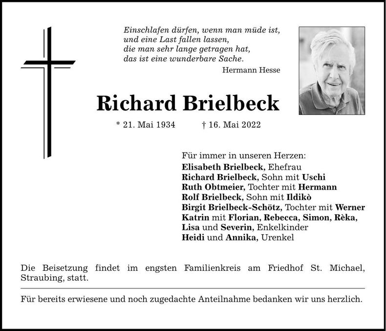 Traueranzeige Richard Brielbeck
