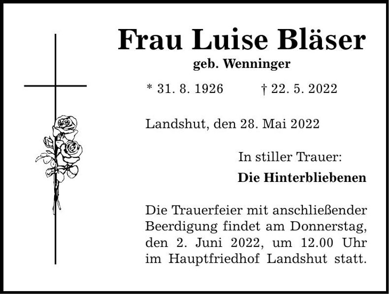 Traueranzeige Luise Bläser