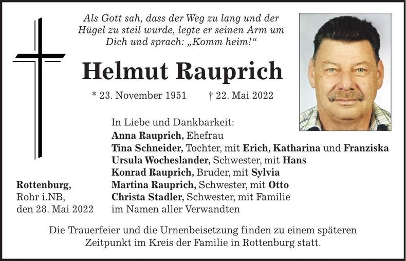 Traueranzeige Helmut Rauprich