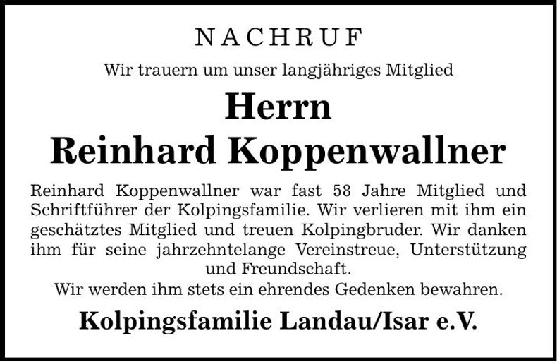 Traueranzeige Reinhard Koppenwallner
