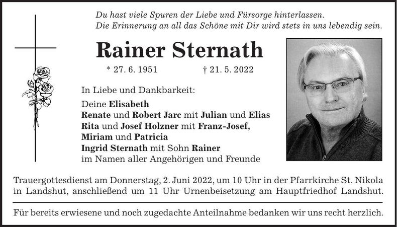 Traueranzeige Rainer Sternath