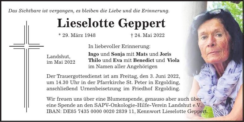 Traueranzeige Lieselotte Geppert