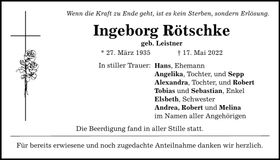 Traueranzeige Ingeborg Rötschke
