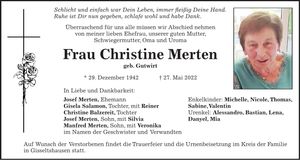 Traueranzeige Christine Merten