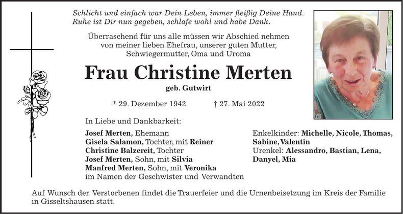 Traueranzeige Christine Merten