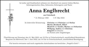 Traueranzeige Anna Englbrecht