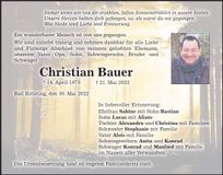 Traueranzeige Christian Bauer