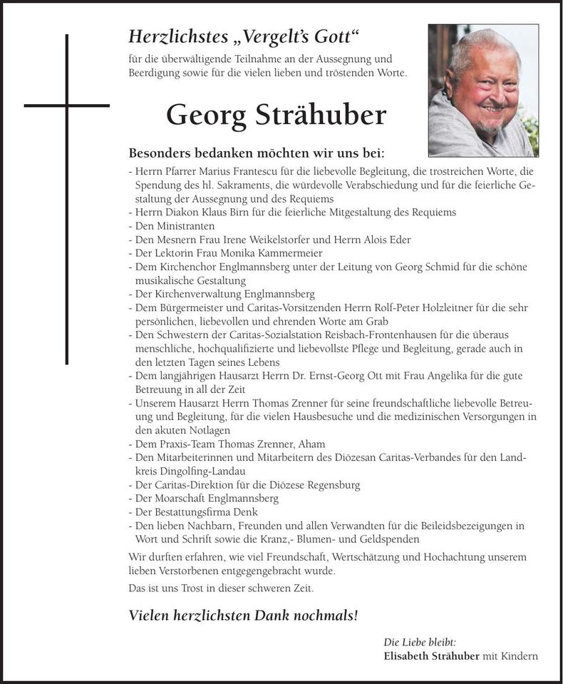 Traueranzeige Georg Strähuber