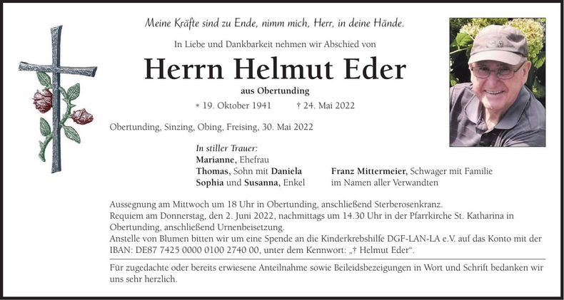 Traueranzeige Helmut Eder