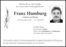 Traueranzeige Franz Humburg