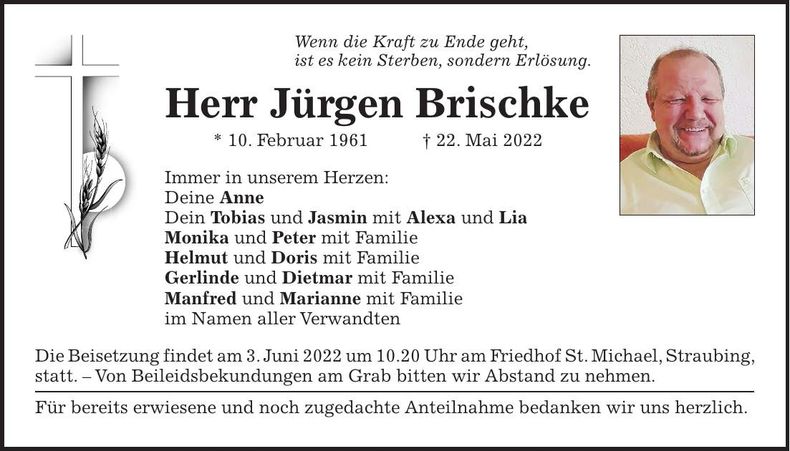 Traueranzeige Jürgen Brischke