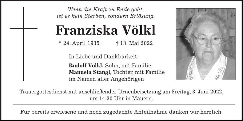 Traueranzeige Franziska Völkl