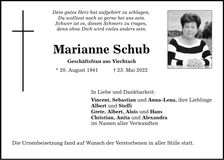 Traueranzeige Marianne Schub