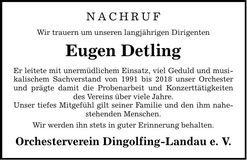 Traueranzeige Eugen Detling