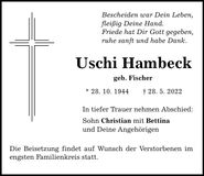 Traueranzeige Uschi Hambeck