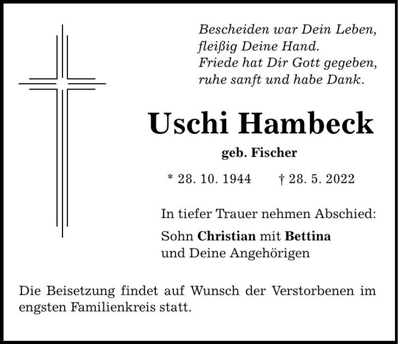 Traueranzeige Uschi Hambeck